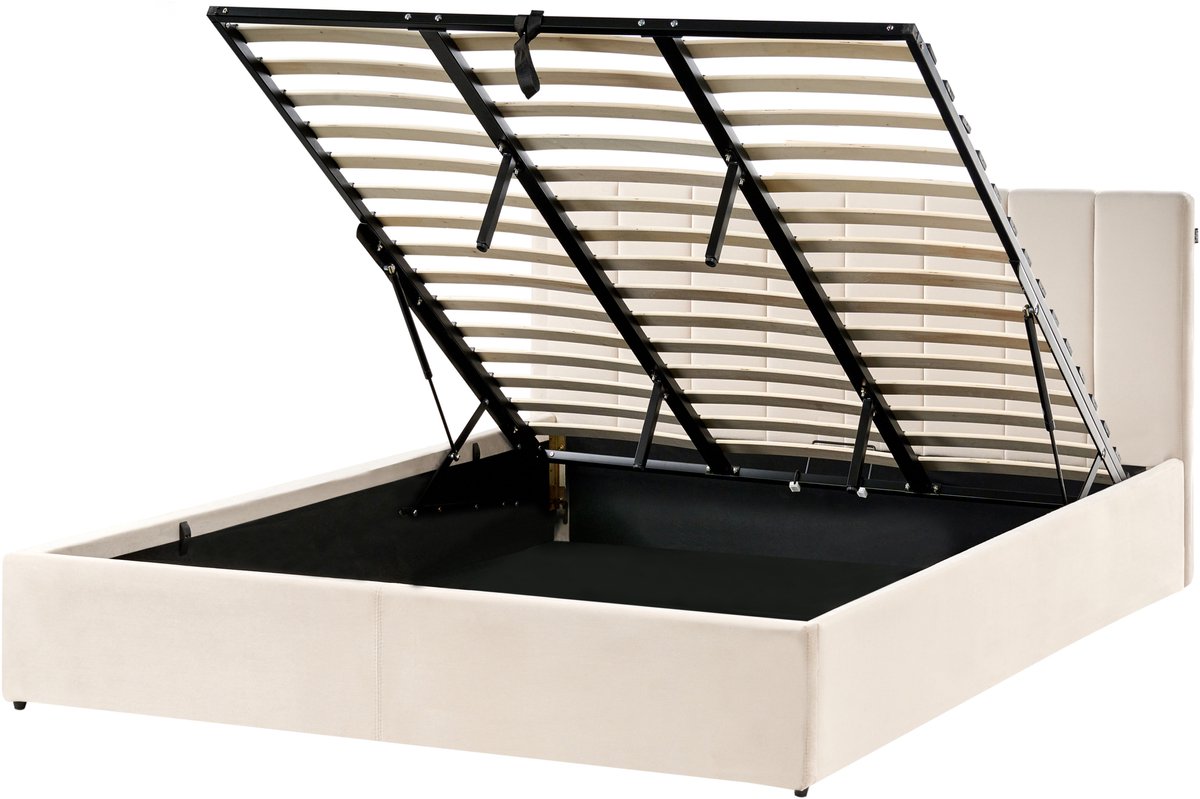 Beliani DREUX - Bed met opbergruimte - Lichtbeige - 180 x 200 cm - Fluweel