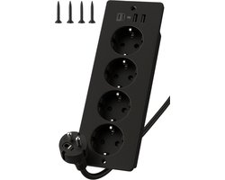 StayPowered Inbouw Stekkerdoos - Slim en Ruimtebesparend - 4 Stopcontacten - 2 USB-A - 2 USB-C - 2m Kabel - Eenvoudige Installatie - Verzonken Design - Geschikt voor Kantoor en Thuis - Zwart - Levering Sneller dan Aangegeven!