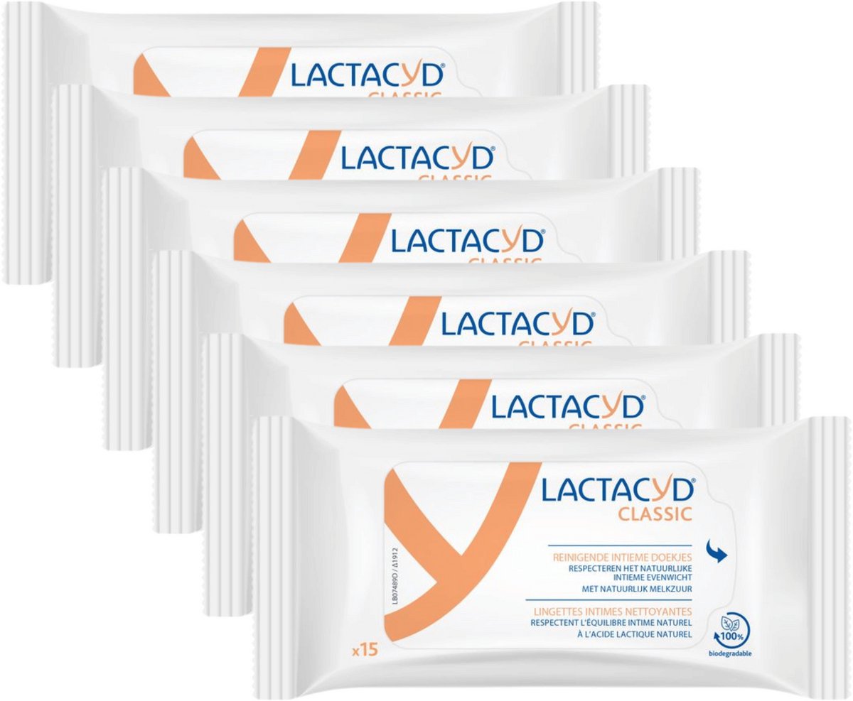 Lactacyd Classic - 6 x 15 stuks - reinigende intieme doekjes