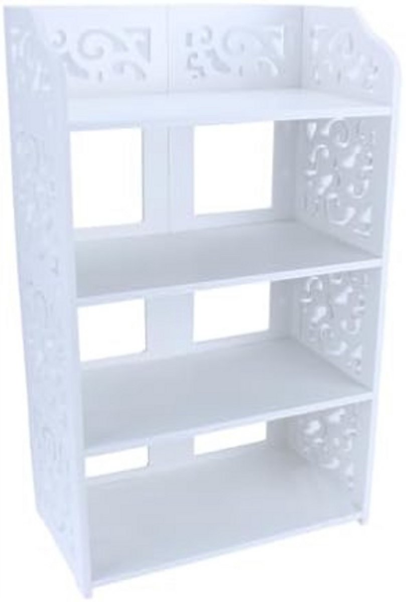 BOG Schoenenrek Wit – Schoenenkast Met 4 Lagen – Moderne Holgesneden PVC Opbergkast – Staand Schoenenmeubel Voor Hal Slaapkamer Balkon – Hoekkast