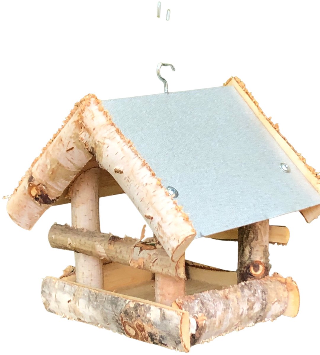 Dutchlander Vogelvoedertafel – Hangend – Berkenhout met Zinken Dak – 19x19x22 cm
