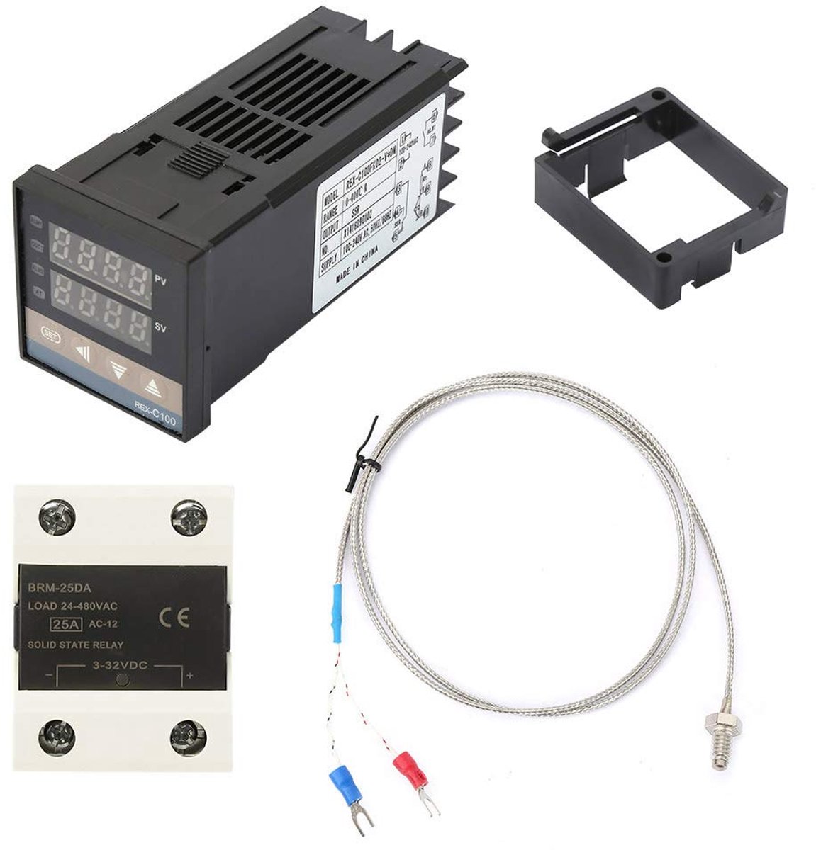 AC110-240V Digital PID Temperature Control Kits (0-400°C) + 25A SSR + 1m M6 K Type Thermocouple