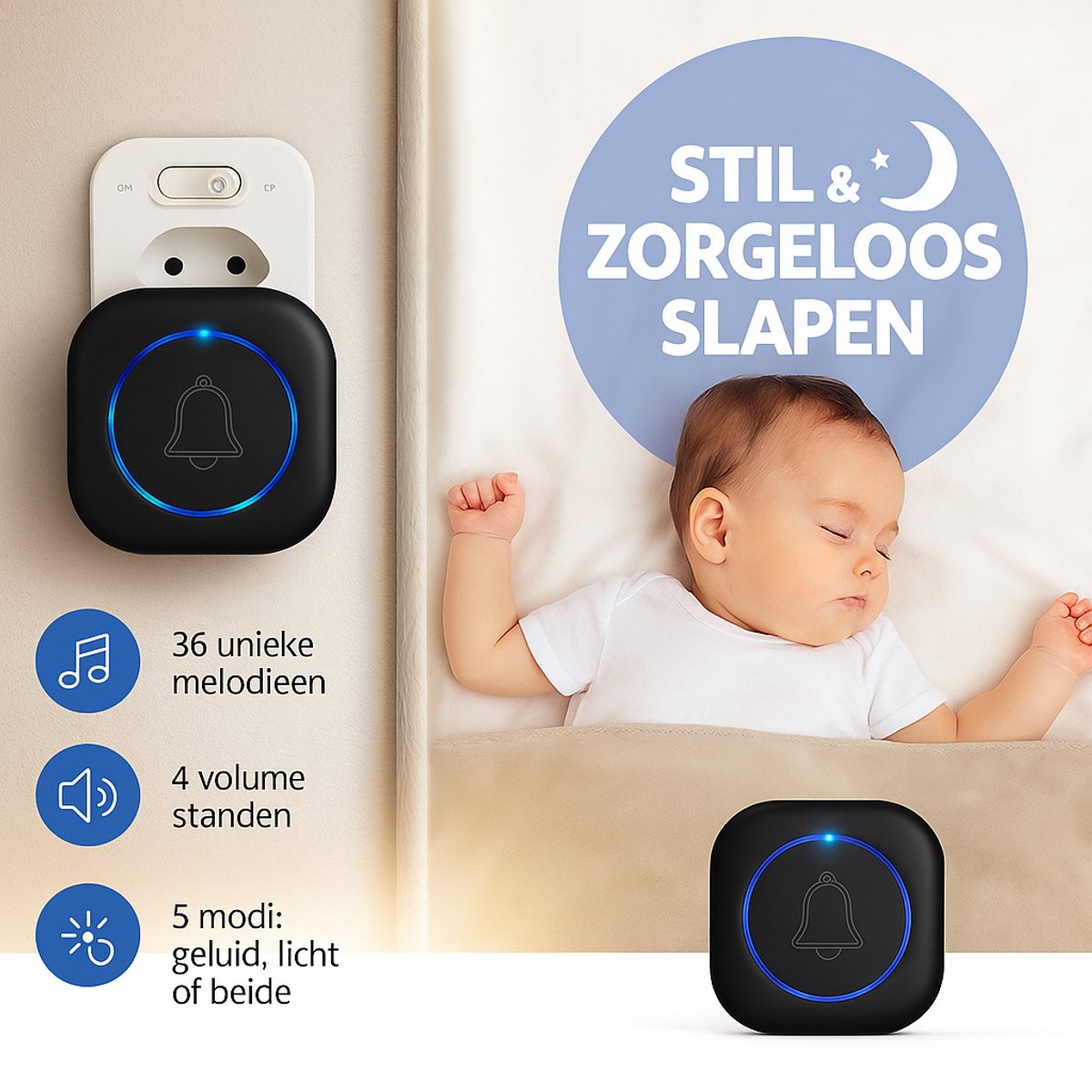Multifunctionele Deurbel Wit BITIWEND Deurbel Ontvanger – 58 Melodieën, Volume Instelbaar, 433 MHz – Draadloos En Makkelijk Te Koppelen Deurbel Zonder Wifi