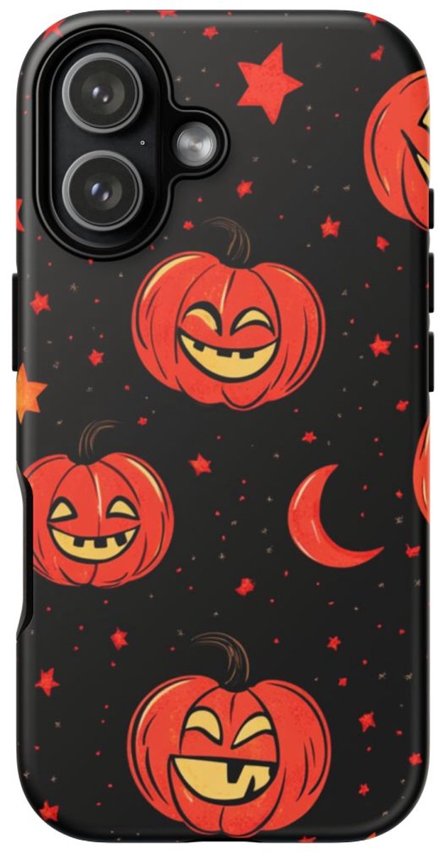 Lachende Pompoenen en Maanpatroon – Telefoonhoesje Geschikt voor iPhone 17