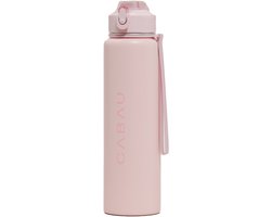 Cabau Bloom RVS Waterfles 870ml Soft Pink | Geïsoleerde BPA-vrije & Lekvrije Thermosfles | Duurzame Herbruikbare Drinkfles met Schoonmaakborstel & Draagkoord | BPA vrij Sportfles Dames | Waterfles Volwassenen | Cadeau voor Haar