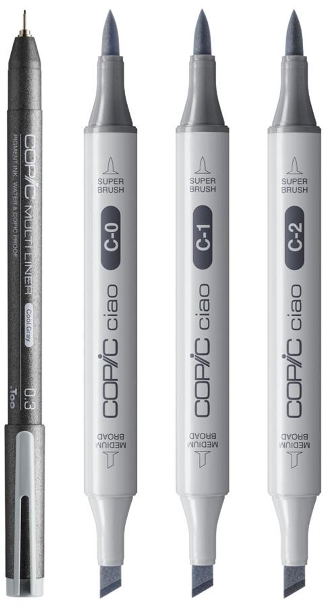 COPIC Marker ciao set 3+1 Light Cool Gray met multiliner