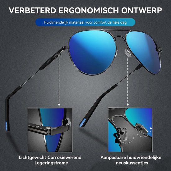 Piloten Zonnebril voor Heren en Dames - Gepolariseerd met UV-bescherming en Gespiegelde Lenzen van Merkloos — afbeelding 5