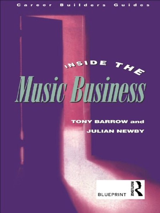 Boekomslag voor 'Inside the Music Business' met een paarse achtergrond en een open deur die licht uitstraalt.