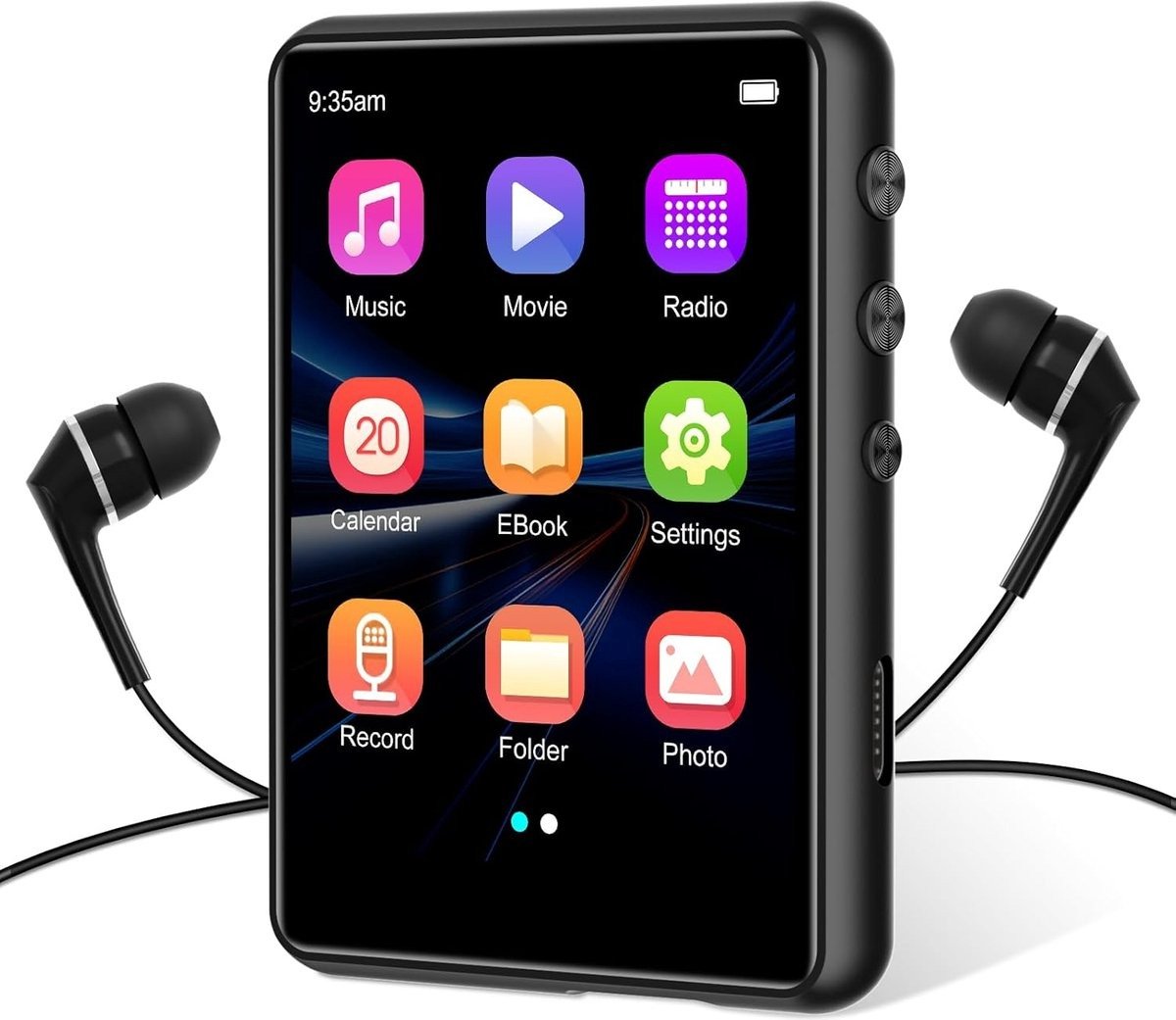 WNHB® 64GB MP3 speler met Bluetooth 5.3 – 2.4” touchscreen – Hi-Fi geluid – ingebouwde speaker en opnamefunctie – FM radio – uitbreidbaar tot 128GB – grijs