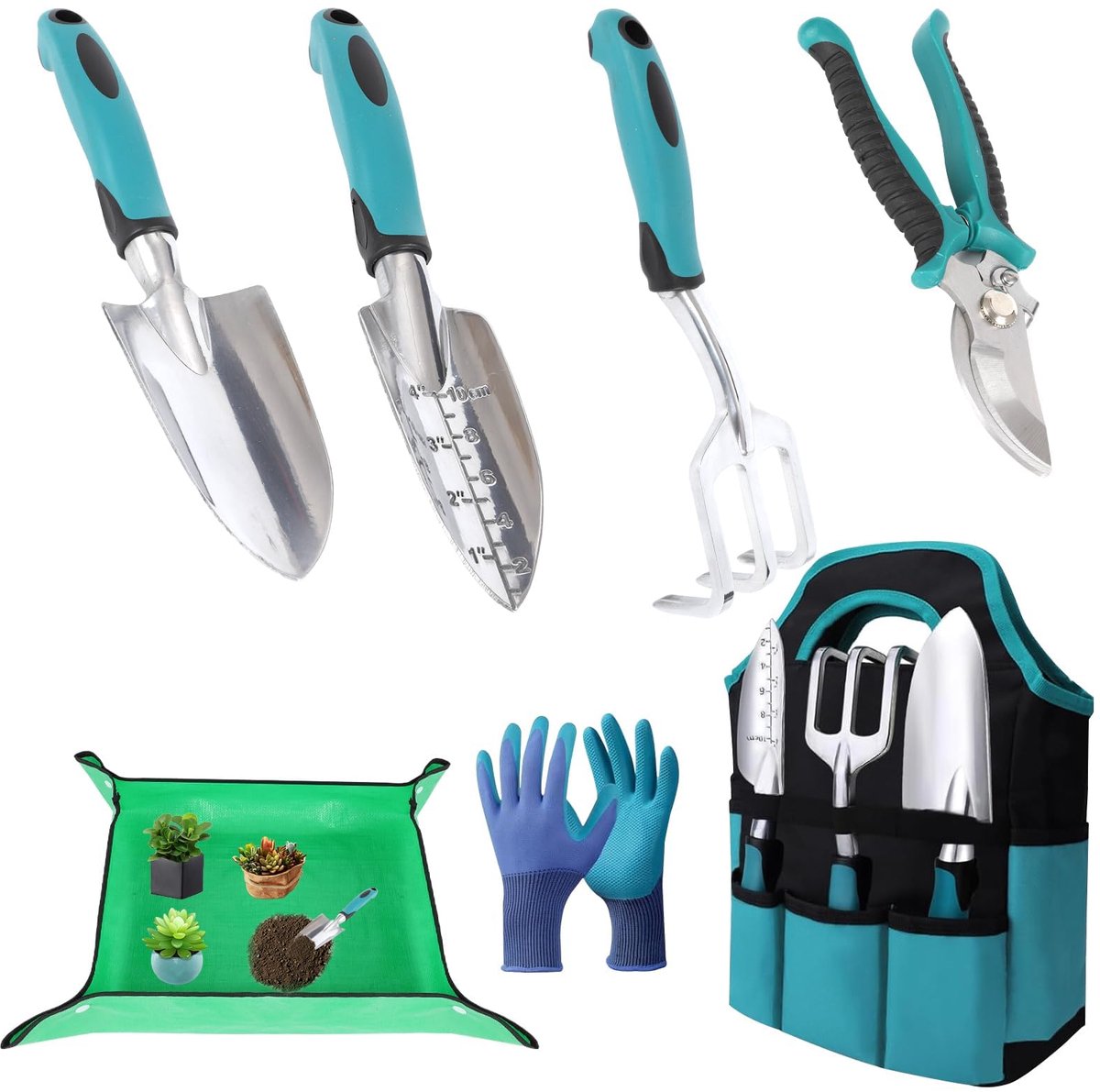 Tuingereedschapset 7-delig - Lichtgewicht aluminiumlegering Roestbestendig - Met handschoenen