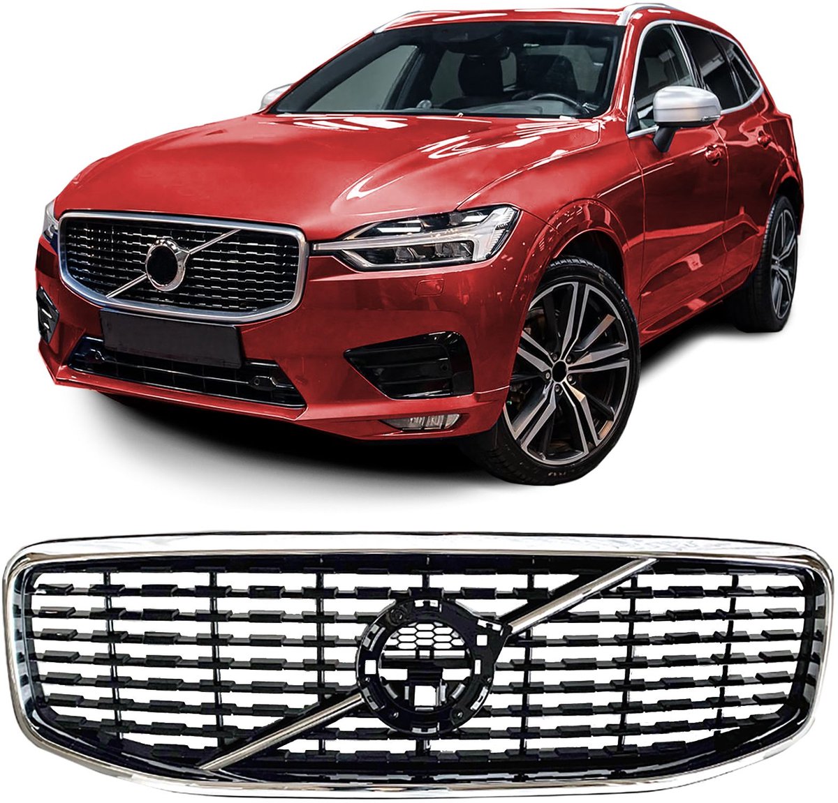 Grille Voor Volvo XC60 II (2017-2021) Glans Zwart met Chromen Frame OEM 31457464 Perfecte Pasvorm Geschikt voor Frontcamera