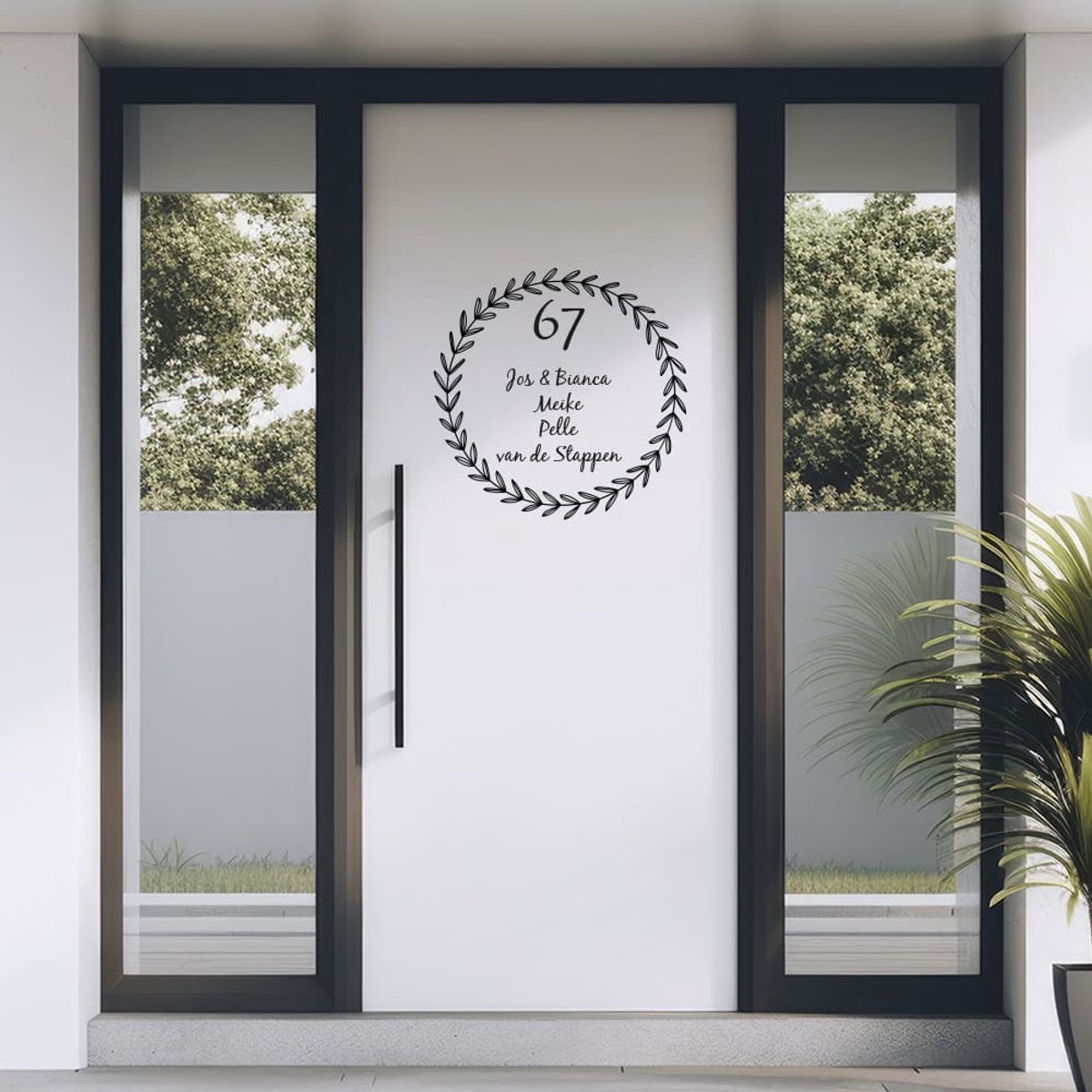 Voordeur of raamsticker met blaadjes - Donker grijs - 40 x 40 cm