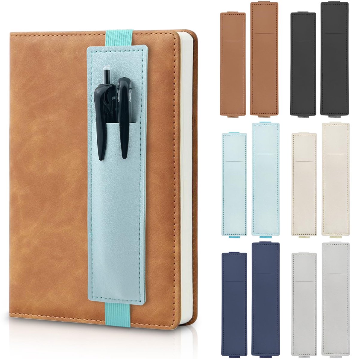 12 Stuks Leren Pennenlus - Voor Boeken, Notitieboeken, Planners, Kalenders, Dagboeken, School en Kantoor - In 6 Kleuren