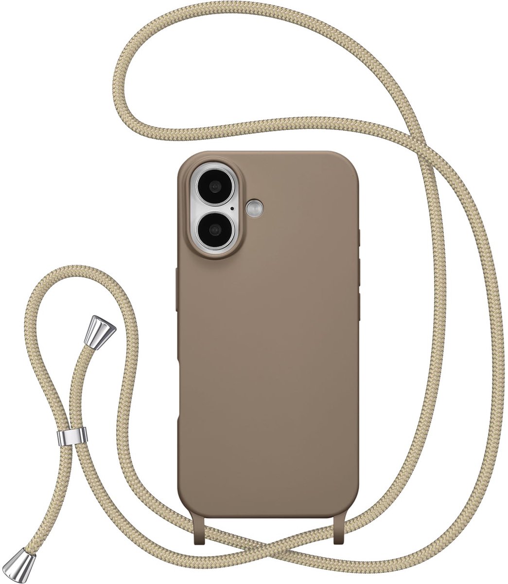 Telefoonhoesje geschikt voor Apple iPhone 16 – Crossbody Case met Verstelbare Band – Bruin