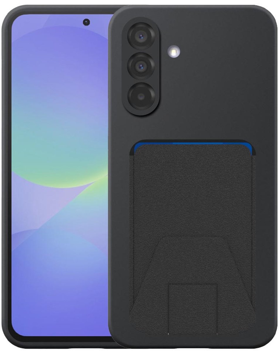 Geschikt voor Samsung Galaxy A36 Telefoonhoesje met Verstelbare Leren Pasjeshouder - Flexible Back Cover Case Siliconen TPU with Adjustable Leather Cardslot - Zwart - Smartphonica geschikt voor Samsung Galaxy A36