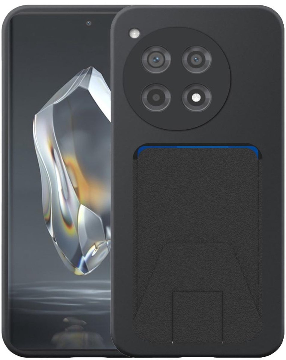 Geschikt voor OnePlus 12R Telefoonhoesje met Verstelbare Leren Pasjeshouder - Flexible Back Cover Case Siliconen TPU with Adjustable Leather Cardslot - Zwart - Smartphonica geschikt voor OnePlus 12R