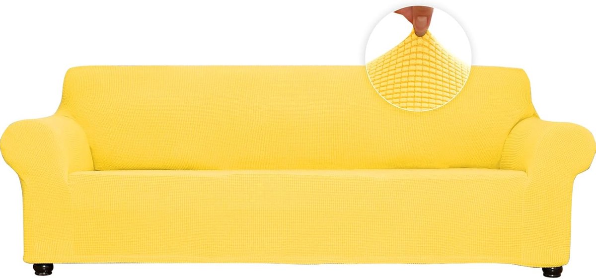 Stretch bankovertrek, Loveseat, zachte bankovertrek voor 2 kussens, bank, meubelbescherming, jacquard-stof, kleine ruiten met elastische onderkant, voor kinderen en huisdieren (geel, M) 140-180cm