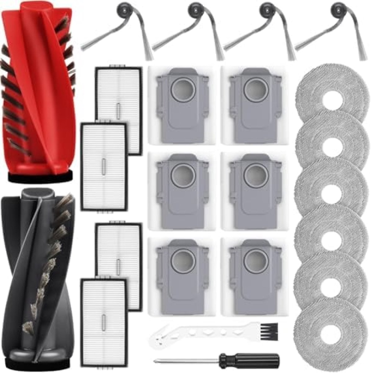 24-delige accessoireset voor robotstofzuiger - 2 hoofdborstels, 6 stofzakken, 6 dweilpads, 4 HEPA-filters, 4 zijborstels, reinigingsborstel en schroevendraaier - Universele compatibiliteit