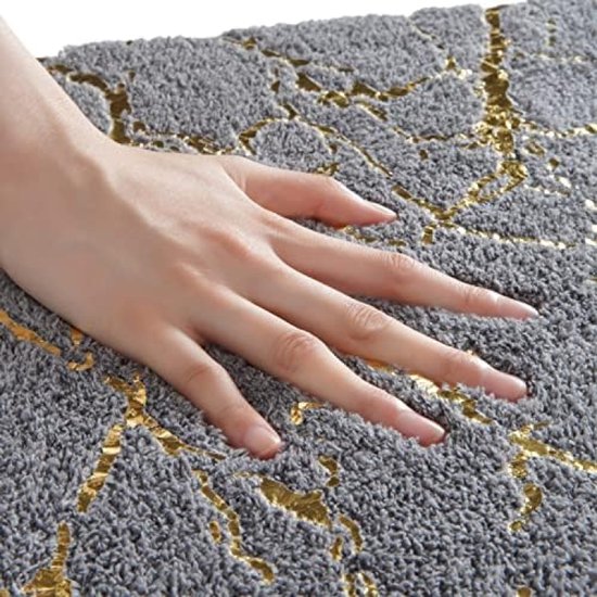 Tapis de bain antidérapant de Luxe à rayures dorées - Microfibre douce - Absorbant et lavable - 60x90 cm - Tapis de sol de salle de bain gris