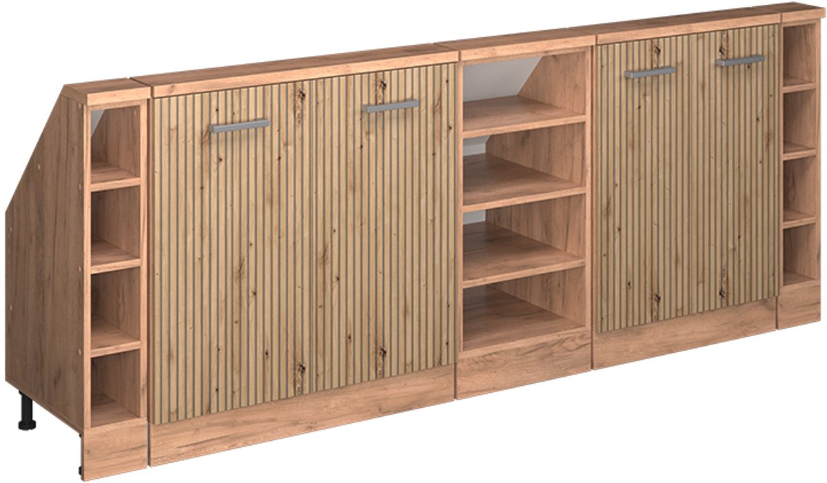 Vicco R-Line Keukenkast voor schuine wand – 210 cm Set van 5 Artisanaal eiken/Goudkraft eiken Artisanaal eiken/Goudkleurig Eiken