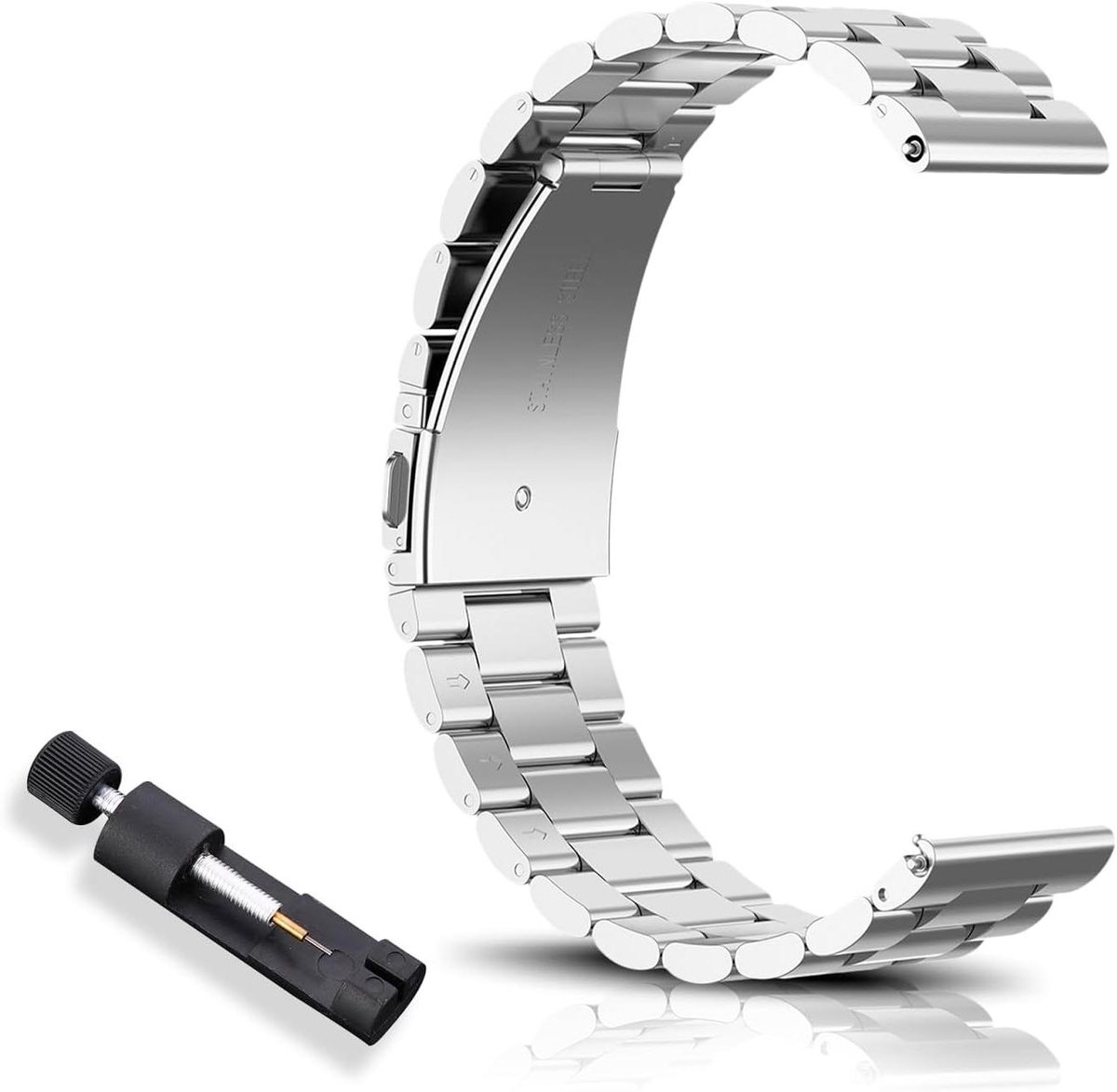 Allecto plus - Reservearmband van roestvrij staal voor horloge met aanzetbreedte 16 mm, 18 mm, 20 mm, 22 mm - Snelsluiting - Gepolijst - Zilverkleurig - Unisex