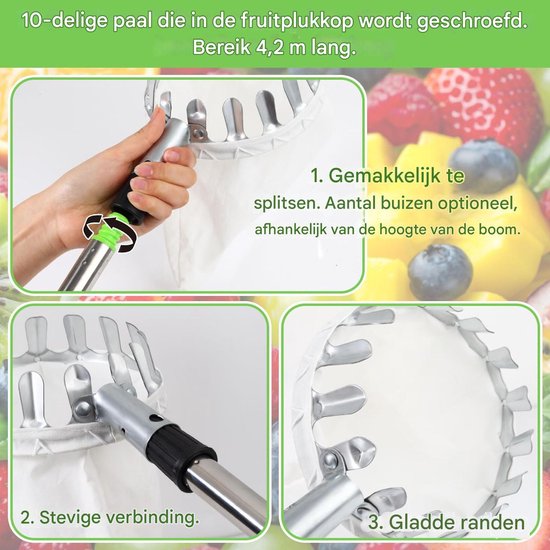 Ynkkvre - Telescopische Fruitplukker Tot 4.2m - Verstelbare Lange Steel Zonder Ladder - Voor Veilig Fruit Plukken Uit Hoge Bomen van Ynkkvre — afbeelding 3