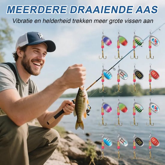 Ynkkvre - Kunstmatige Aas Spinner Set - 16-delige Kunstmatige Aas Spinner Vissen - Pailletten Kunstmatige Aas met Opbergdoos - Voor Forel, Baars, Snoekbaars, Zalm, Snoek, Walleye van Ynkkvre — afbeelding 3