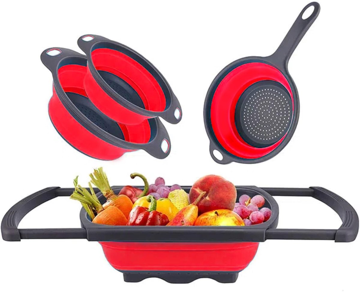 Ibenzoa® Opvouwbare keukenzeefset van vier stuks voor pasta en groenten in drie kleuren