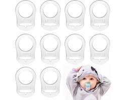Verpakking van 12 doorzichtige siliconen knoopjesringen - fopspeen siliconen ringen - baby fopspeen clips - baby fopspeen ketting fopspeen clips - siliconen ringen en fopspeenhouders voor elke fopspeen - 4,8 x 3,2 cm