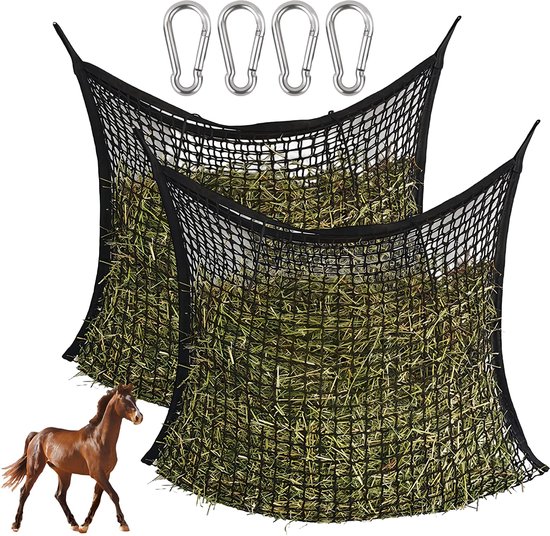 Lot De 2 Filets à Foin à Alimentation Lente Pour Cheval, Vache, Chèvre - Avec Mousquetons, 31,5x35,4 Pouces