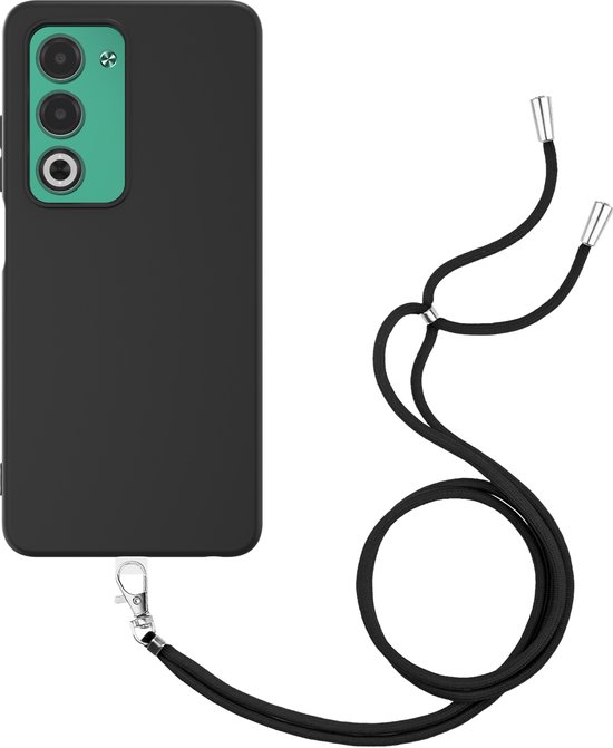 Cazy hoesje met koord geschikt voor Oppo A5 (5G) Hoesje met Koord - Flexibele Case - Zwart