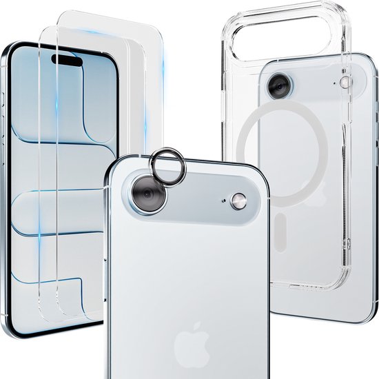 Coque transparente pour iPhone 17 Air avec MagSafe, deux protections d'écran et protection d'objectif d'appareil photo.
