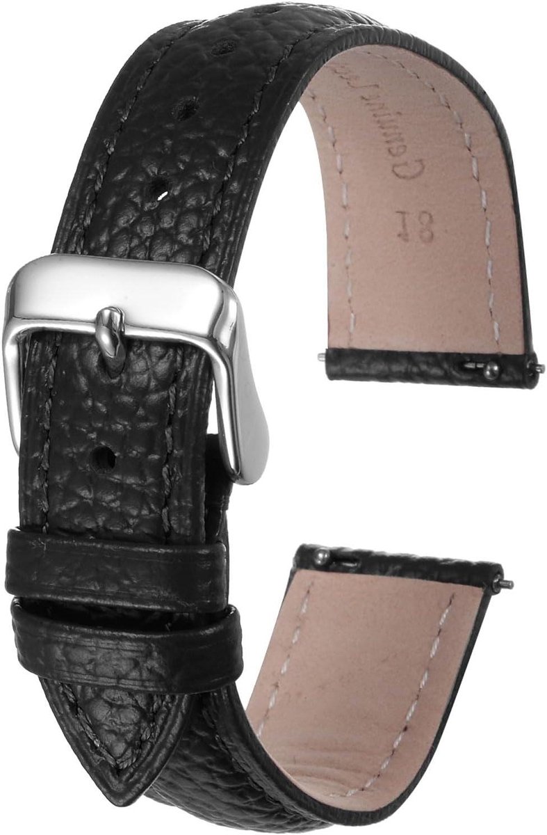 Allecto plus - Echt leren horlogeband voor klassieke smartwatch 18mm zwart