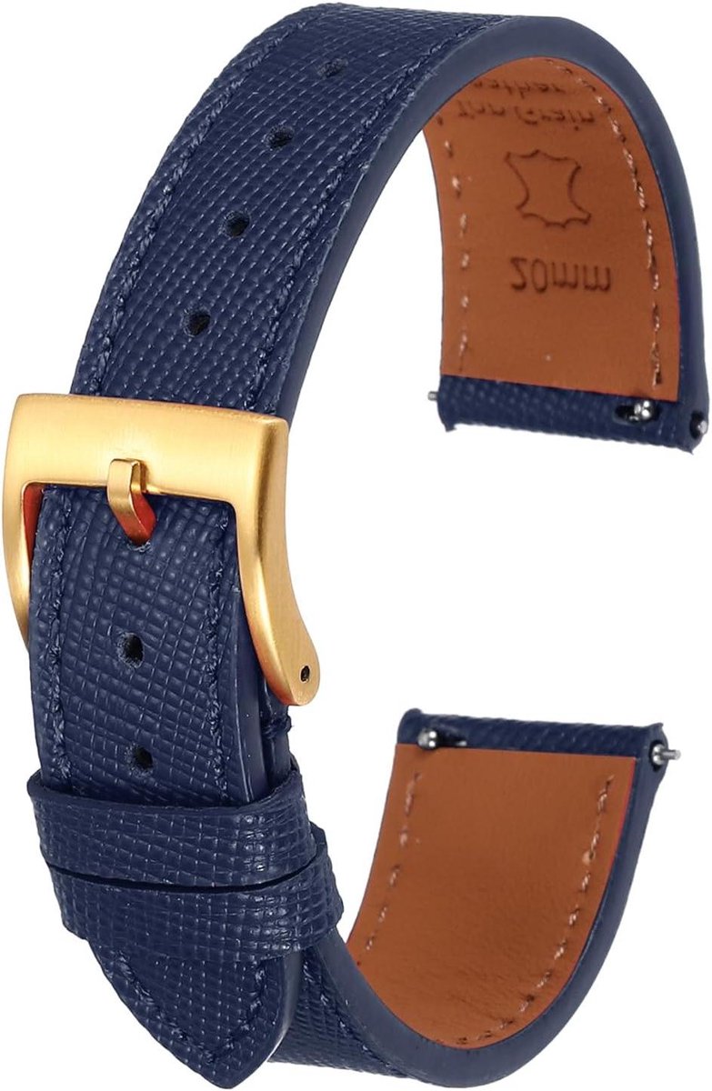 Allecto plus - Echt leren horlogebandje 20 mm snelwissel reservearmband diepblauw gouden gesp
