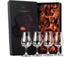 Proefglazen Set Van 4 - Kristallen Tulip Copita Snifters - 120ml 4oz - Professionele Nosing Glazen Met Korte Steel - Whisky Cognac En Rum Proefglazen - Luxe Cadeau Set Voor Tasting En Sipping Image