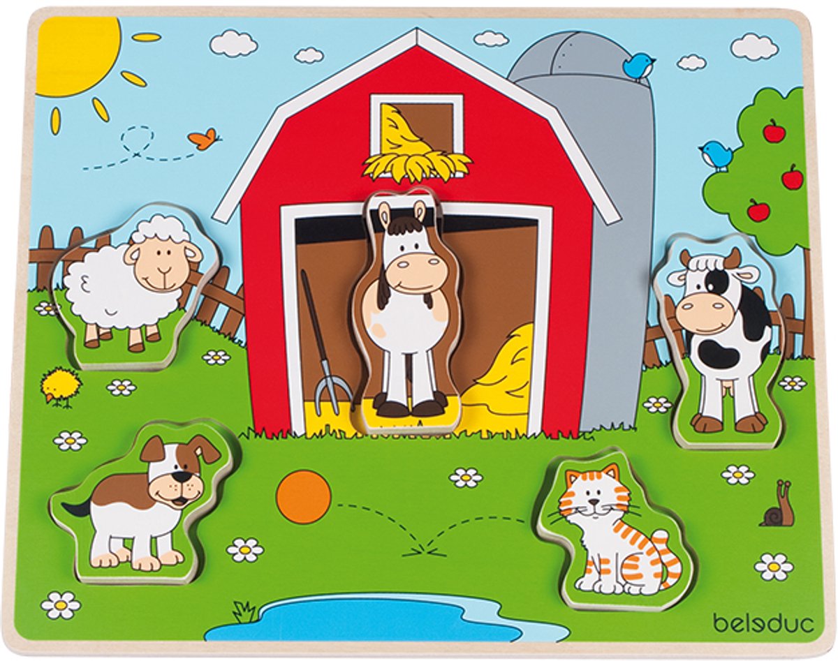 Beleduc vormenpuzzel Funny Friends Farm karton boerderij speelgoed.