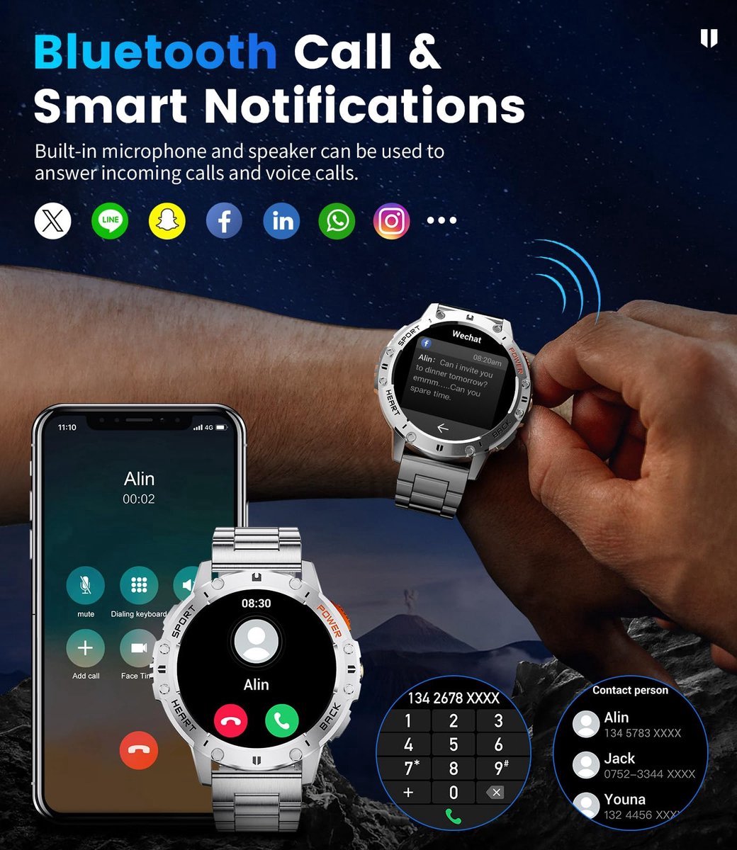 Afbeelding 3 van Smartwatch Heren Bluetooth 1,43" AMOLED Zilver IP68