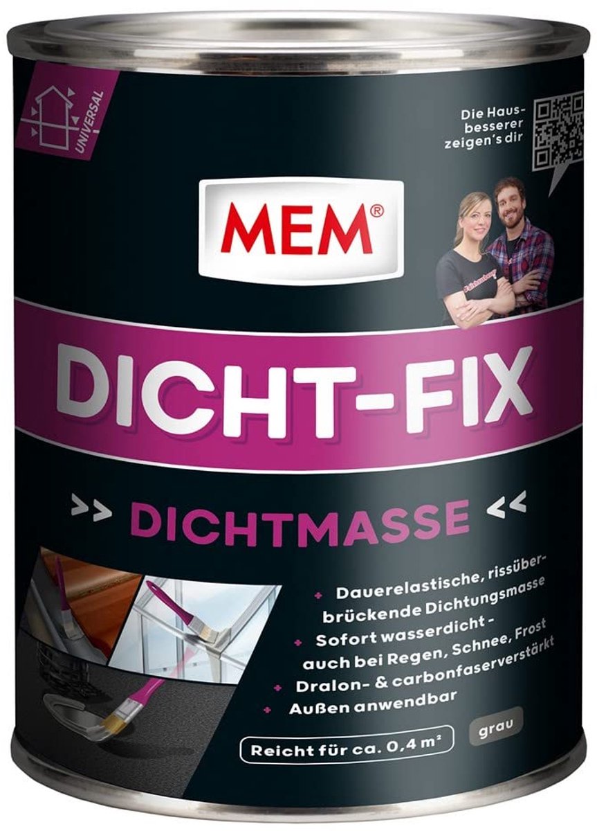 MEM Dicht-Fix, Voor alle gangbare ondergronden, Voor het afdichten van lekkages en kleine lekkages, Eenvoudig in gebruik, Gebruiksklaar, UV-bestendig, Grijs, 750 ml