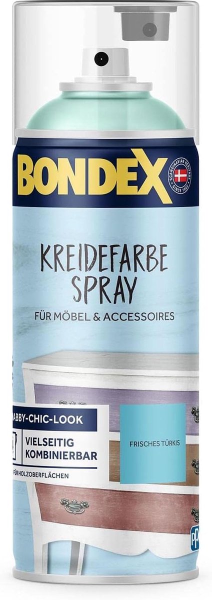 Bondex 446767 Krijtverfspray fris turquoise 0,4 L voor 4 m² - Snel en eenvoudig: Schudden en spuiten - Eenvoudig aan te brengen - Shabby look verf