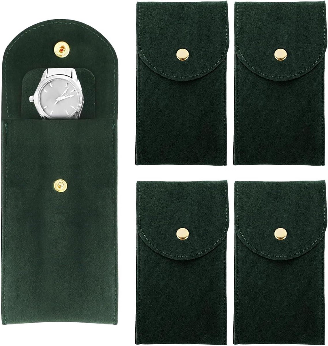 Inovra - Draagbare 5-delige reis wekker tas voor horloges - Donkergroen, drukknop opbergtas voor Outdoor reis horloge sieraden box