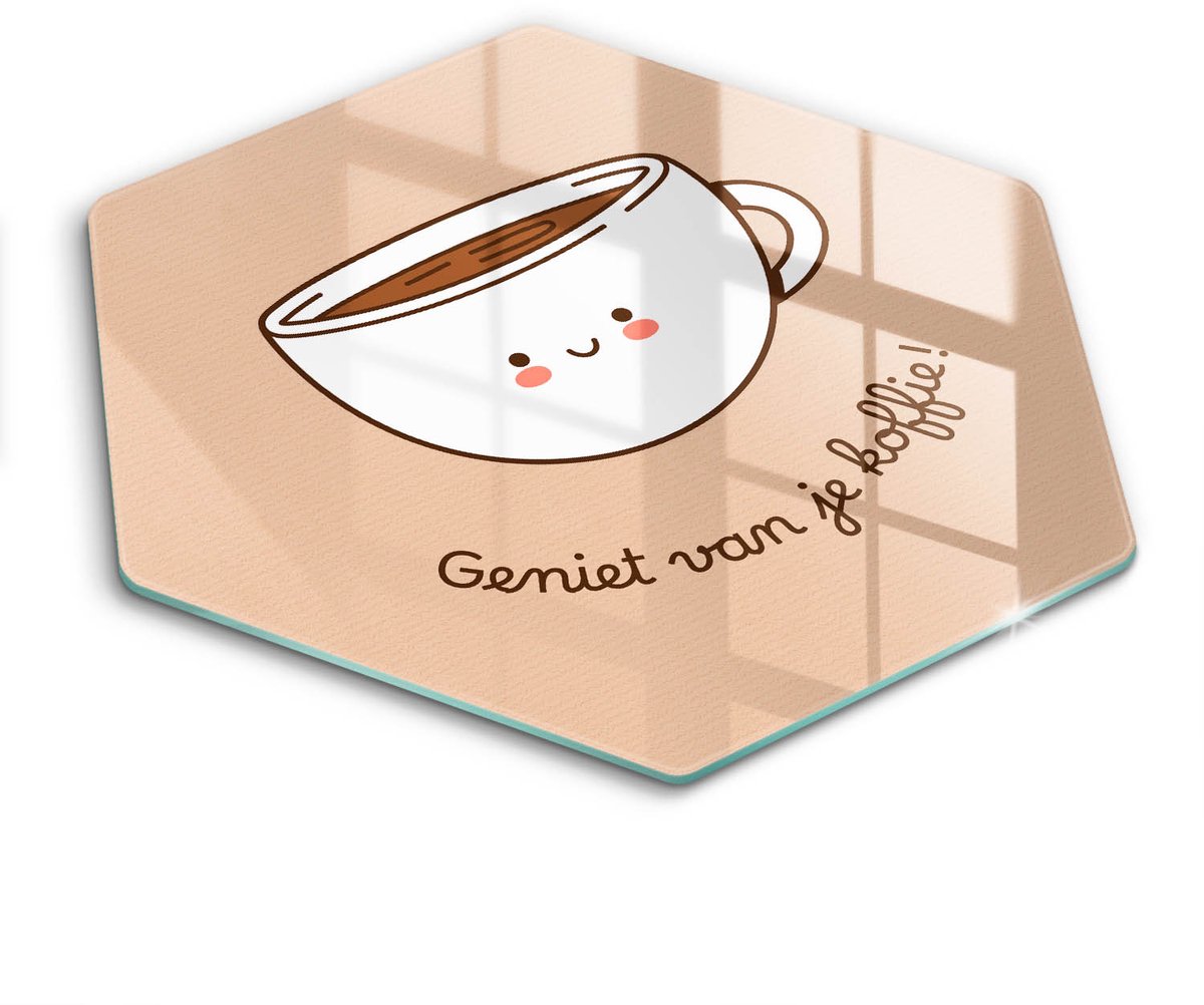 Wallfluent Glazen Snijplanken - Motief: Lekker kopje koffie! Snijplanken Glas - h40 cm - Bruin Snijplanken van Glas - Glazen Serveerplank - Decoratieve Glazen Snijplank - Glazen Snijplank met Antislip