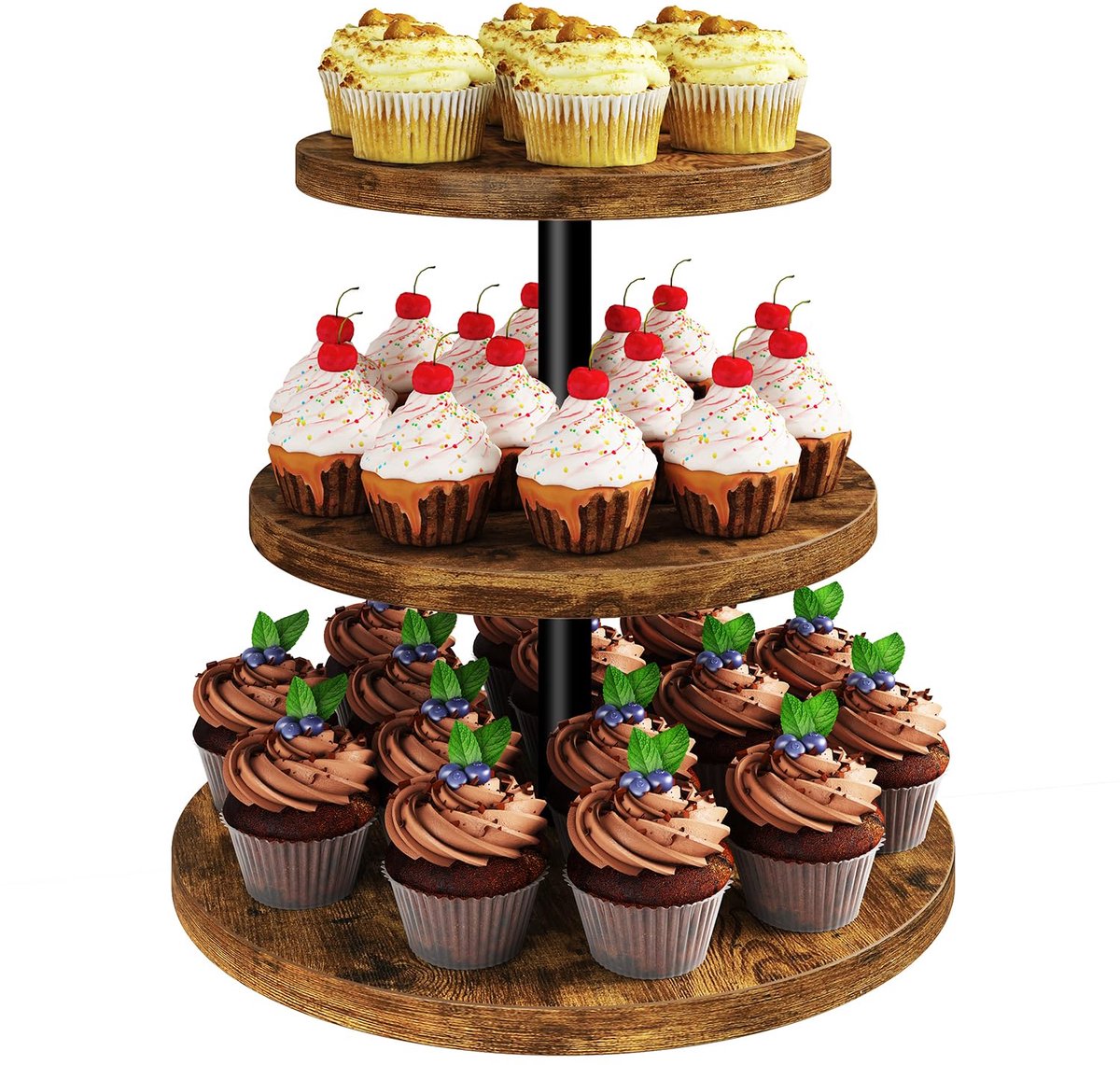 Azomor® Houten drie-laags cupcake standaard voor feestelijke dessertpresentaties