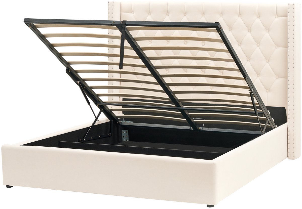 LUBBON - Bed met opbergruimte - Crème wit - 160 x 200 cm - Fluweel