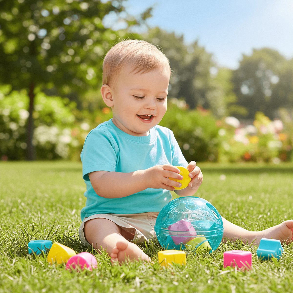 Playgro Roll and Sort Ball - Baby bal - vormsorteerder - Baby speelbal - Speelgoed Baby - Speelgoed 1 jaar - Educatief baby speelgoed - Bal voor baby - motoriek baby - Baby rammelaar - interactief baby speelgoed - inclusief zachte blokken — afbeelding 9