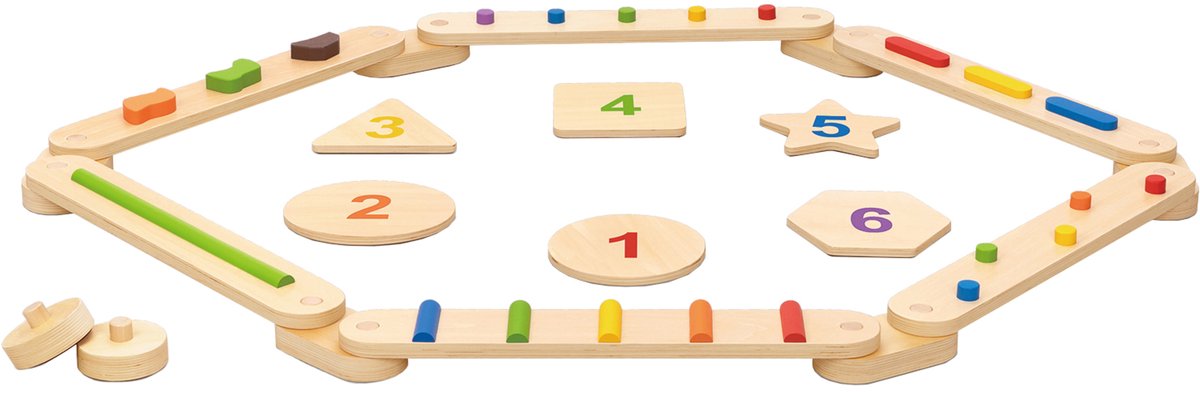 Tooky Toy Houten Evenwichtsbalk en Balanceerstenen – Houten Balansspel voor Kinderen – Motoriekspel met Kleuren en Vormen – Educatief Speelgoed