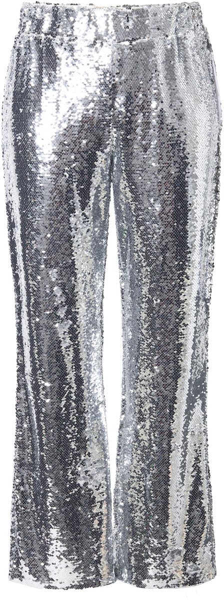 Angel of Style - Dames - Broek flared pijp pailletten omslag - Zilver - Maat 42