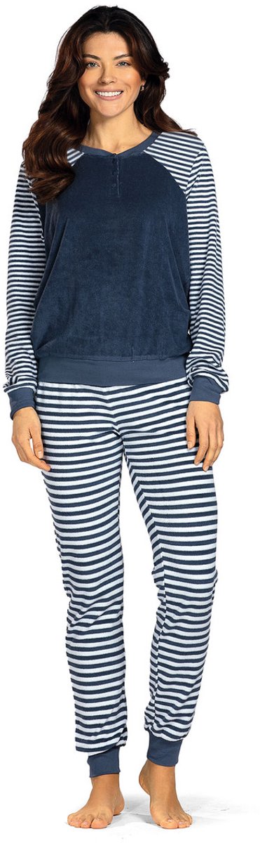 Blauwe badstoffen pyjama Comtessa - Blauw - Maat - 50
