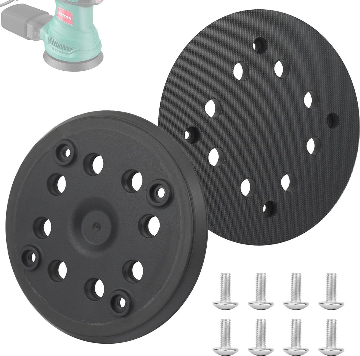 Allecto plus - 2 stuks klittenband-schuurschijven 125 mm met haak en lus, 8 gaten en 4 ogen, schuurplaat - compatibel met excentrische schuurmachine - inclusief schroeven