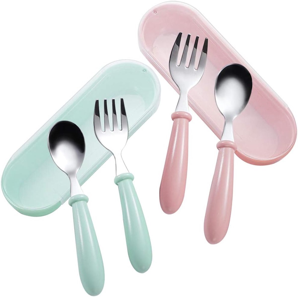 Cuhostki-2pcs-Baby-Cutlery-Set-Nordic-Pink-Green-Non-Slip