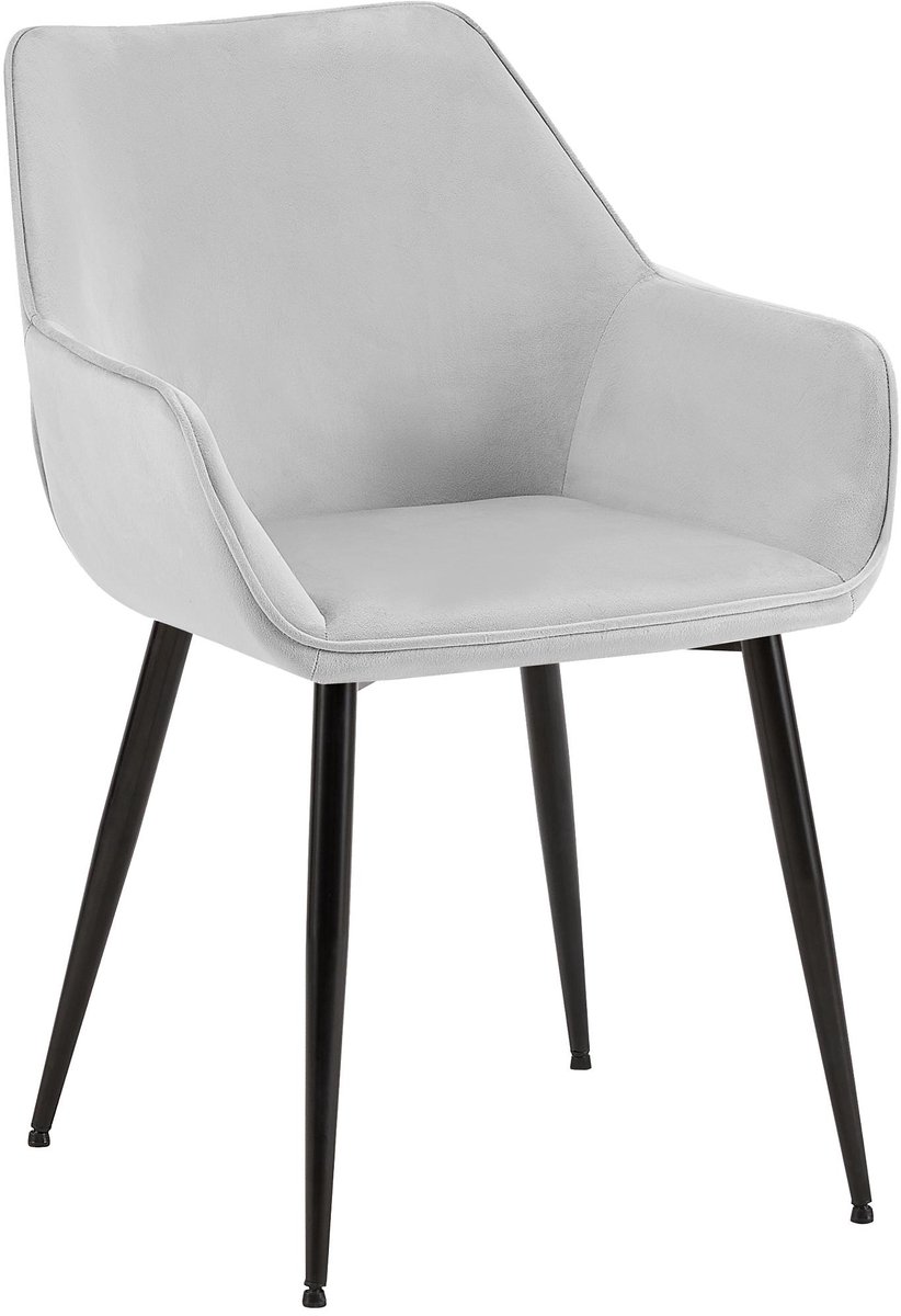 CLP Luena Eetkamerstoel - met armleuning - zwart metalen frame - tot 150 kg belastbaar - Fluweel/licht grijs